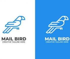Blue mail bird delivery postman monoline logo vector