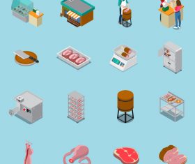 Butchery sausage shop isometric icons vector