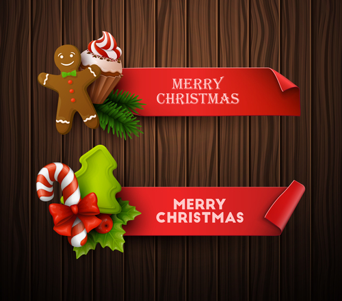 Candy and gingerbread decoration christmas banner vector