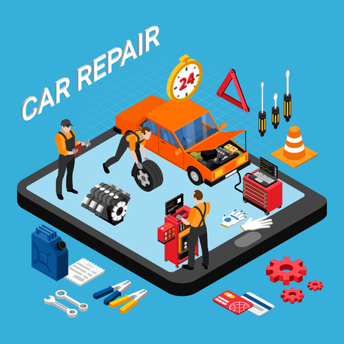 Car repair isometric vector