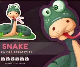 Cartoon animal character crazy snake sticker vector