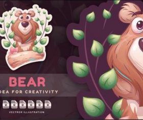 Cartoon character animal bear sticker vector