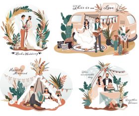 Cartoon happy wedding vector