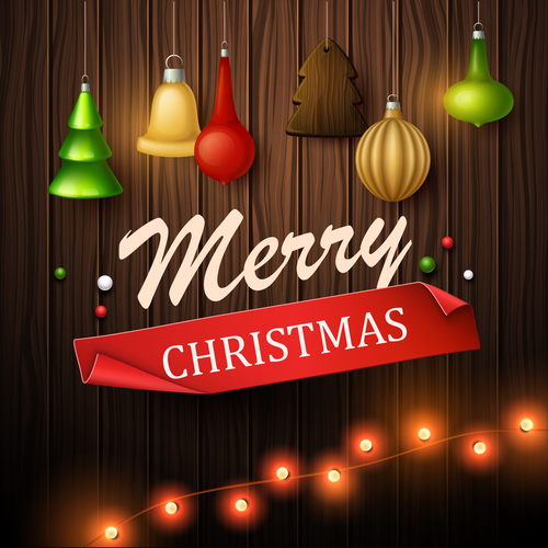 Christmas pendant decoration vector on wooden background