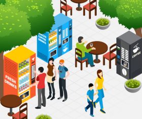 Coffee and beverage vending machines isometric vector