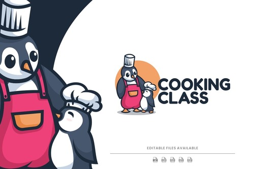 Cooking class penguin simple logo vector