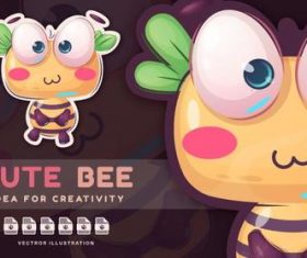 Cute bee sticker vector