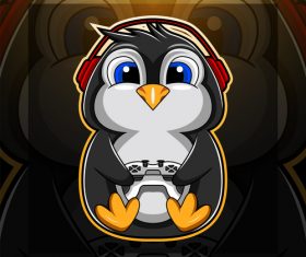 Cute penguin gaming logo vector