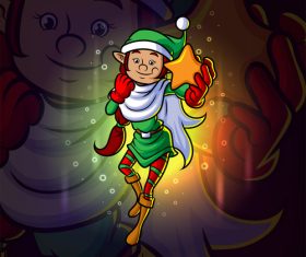 Elf holding stars wearing christmas costume vector