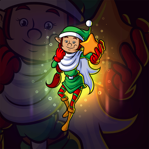 Elf holding stars wearing christmas costume vector