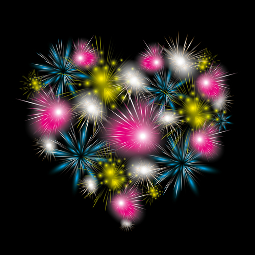 Firework heart pattern background vector