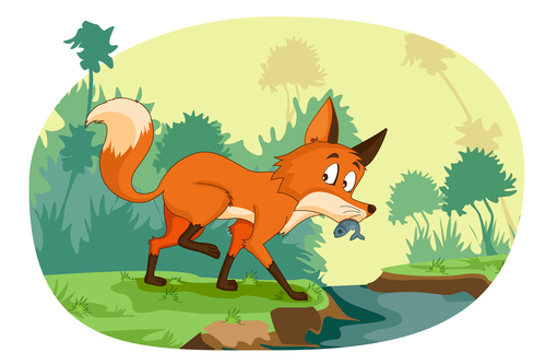 Fox eating fish vector