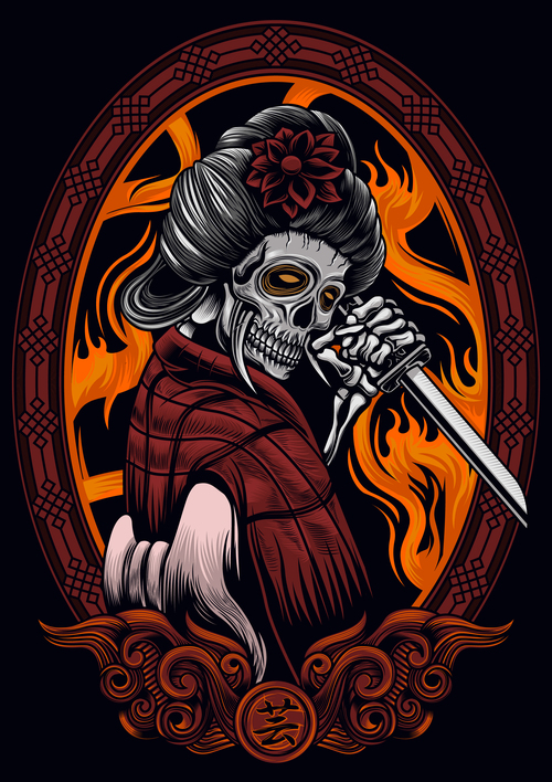 Geisha Skull gaming logo vector