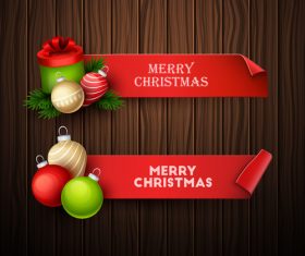 Gifts and colorful balls decoration christmas banner vector