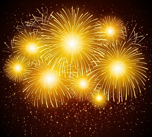 Golden beautiful new year fireworks background vector