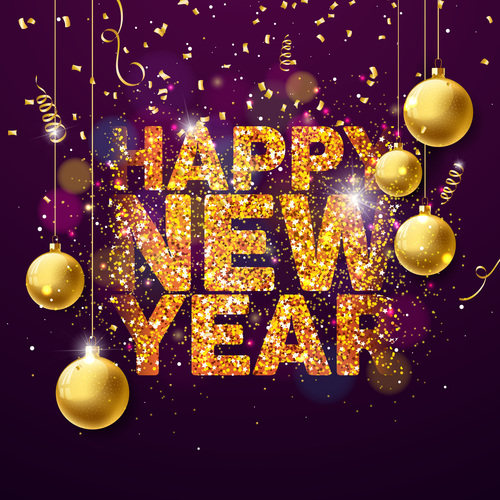 Golden confetti new year greeting card vector