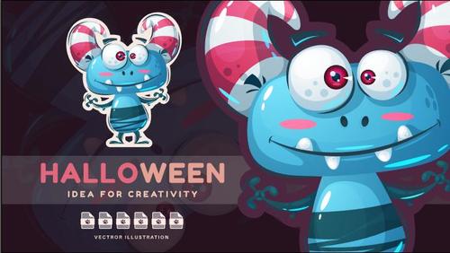 Halloween monster sticker vector