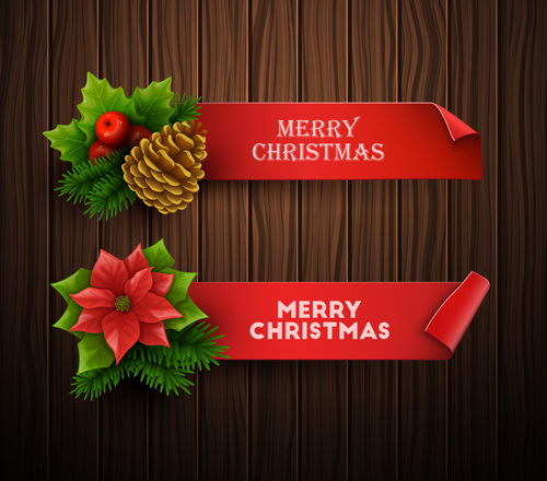 Holly branches and berries decoration christmas banner vector