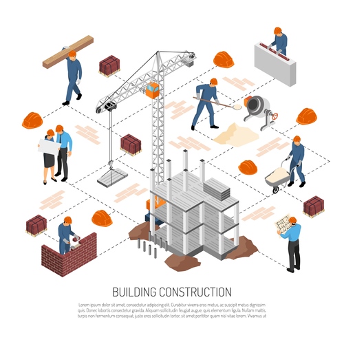 Isometric builder architect composition vector