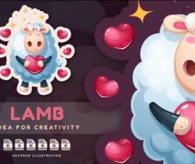 Lamb love with a heart sticker vector