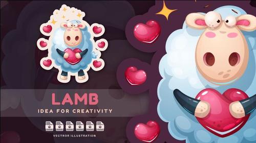 Lamb love with a heart sticker vector