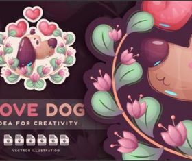 Love dog with heart sticker vector