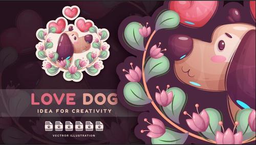 Love dog with heart sticker vector