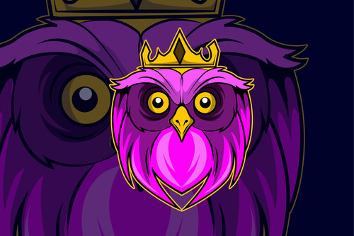 Owl game logo vector wearing crown