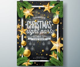 Pine branches and gold star background Christmas party card vector