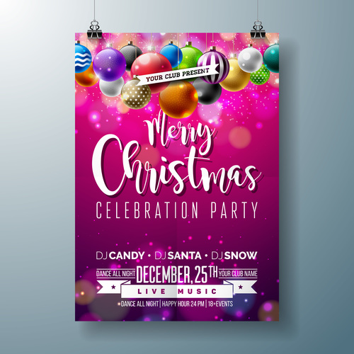 Pink background christmas party card vector