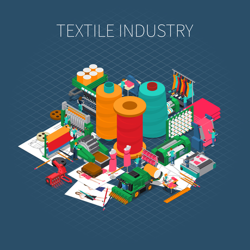 Textile industry isometric composition vector