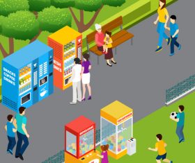 Vending machines isometric vector in the park