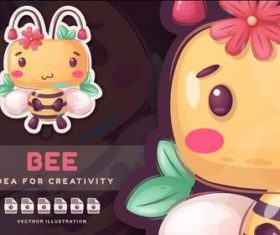 cartoon character animal bee sticker vector