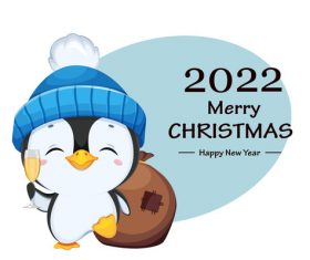 2022 Christmas poster penguin background vector