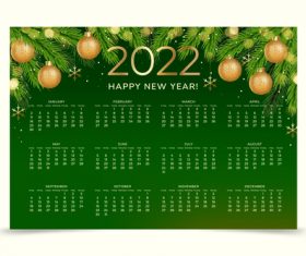 2022 green background new year desk calendar vector