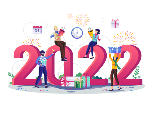 2022 happy new year celebration flat illustration vector