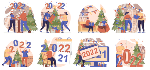2022 happy new year web illustration vector