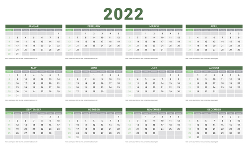 2022 simple calendar template vector