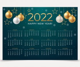 2022 year dark green background calendar vector
