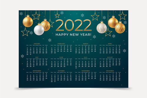 2022 year dark green background calendar vector