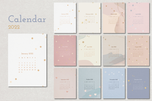 Aesthetic 2022 monthly calendar template vector