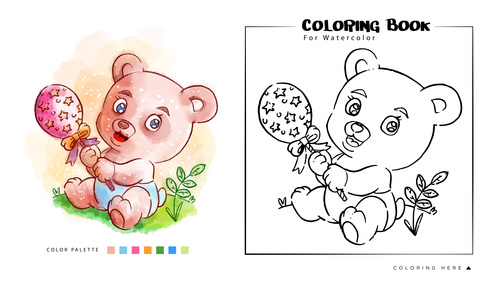 Animal watercolor coloring book illustration vector