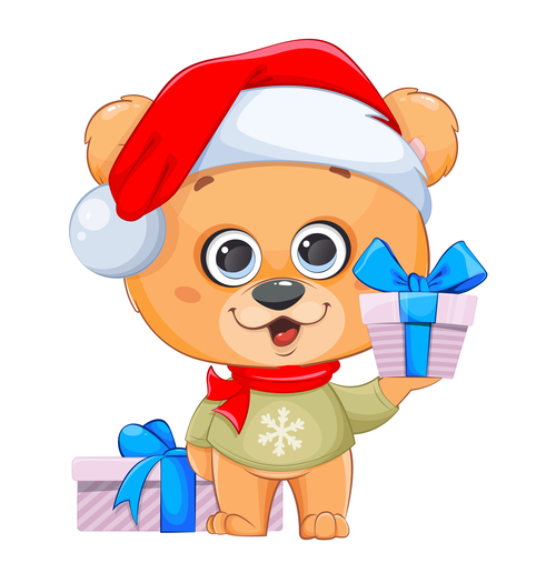 Baby bear and christmas gift vector