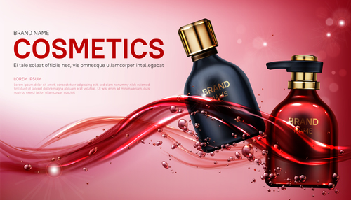 Beauty product cosmetics bottles mock up banner vector