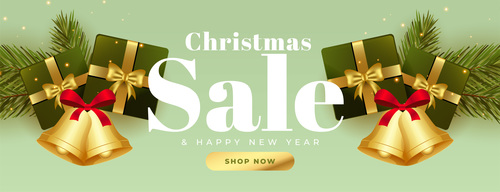 Big christmas sale shopping banner with 3d elements design vector
