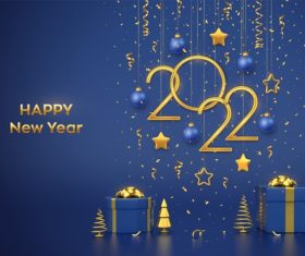 Blue background golden new year 2022 greeting card vector