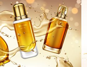 Body oil cosmetics product bottles banner vector