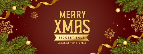Brown christmas sale promotional banner with 3d elements design vector