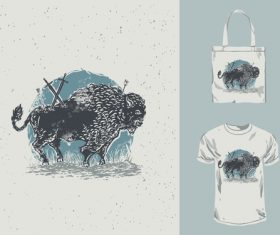 Bull pattern t-shirt and bag design vector