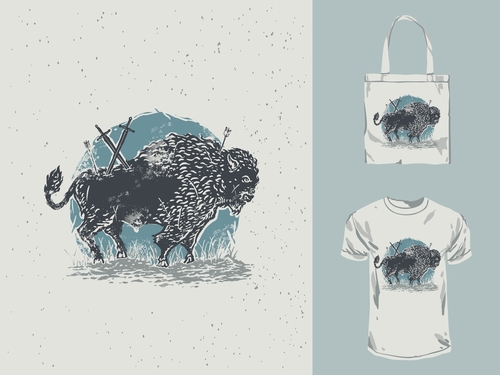 Bull pattern t shirt and bag design vector